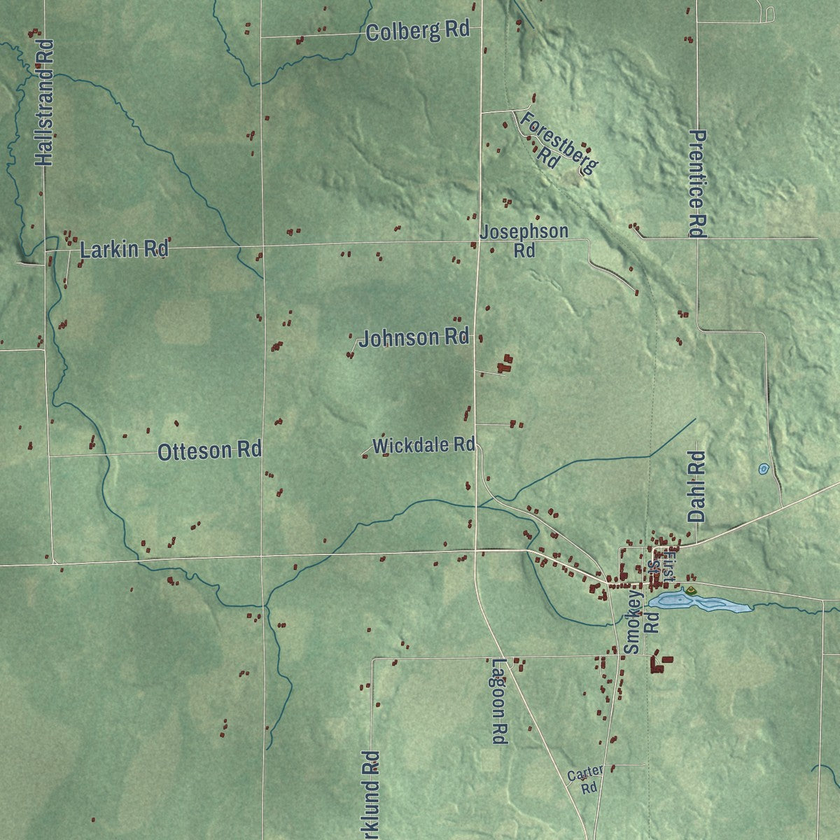 Close-up of the map of Ogema, Wisconsin print showing street and building detail