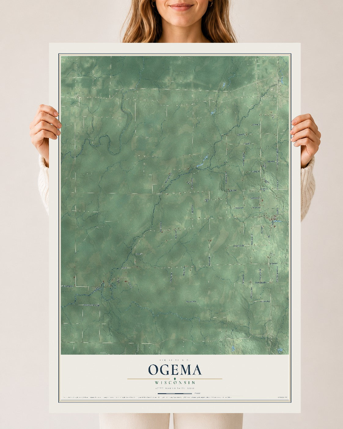 Map of Ogema, Wisconsin, 24 x 36 inch unframed archival matte print