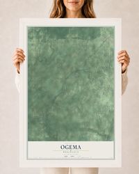 Map of Ogema, Wisconsin, 24 x 36 inch print in a white wood frame