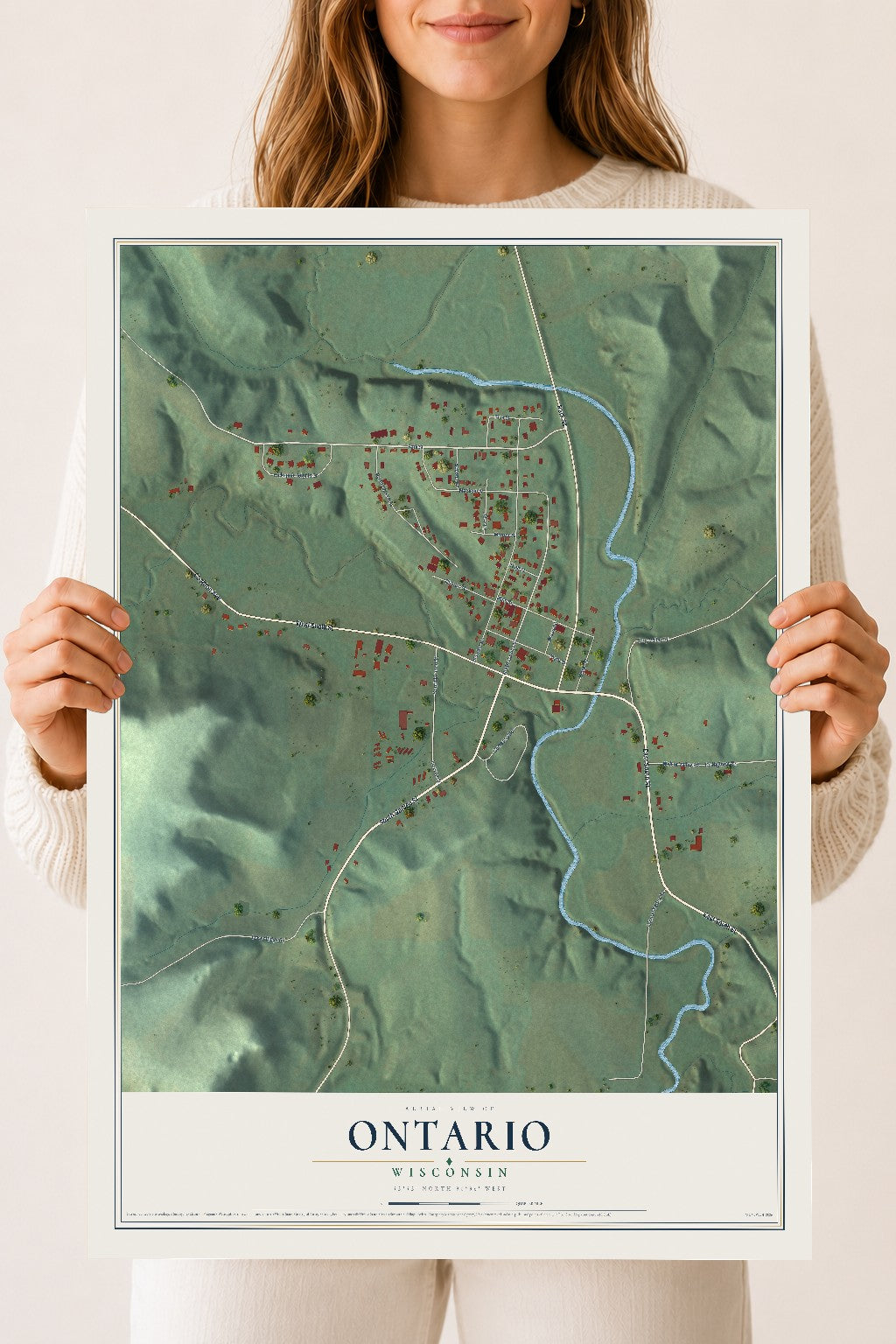 Map of Ontario, Wisconsin, 18 x 24 inch unframed archival matte print