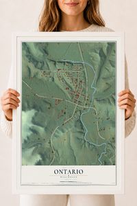 Map of Ontario, Wisconsin, 18 x 24 inch print in a white wood frame