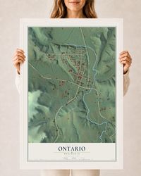 Map of Ontario, Wisconsin, 24 x 36 inch print in a white wood frame