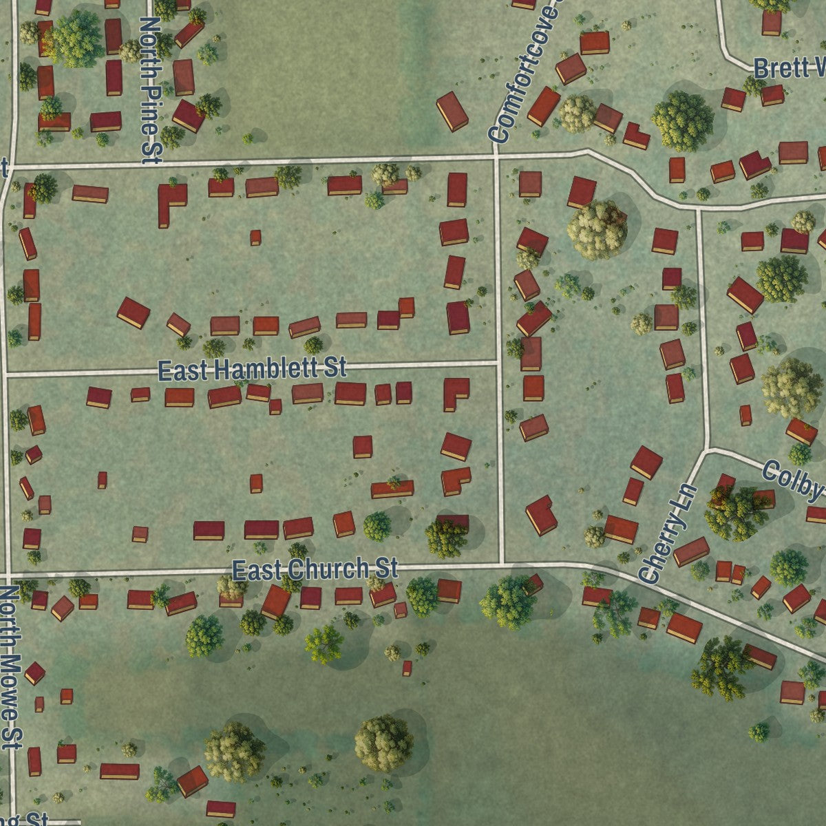 Second close-up of the map of Orfordville, Wisconsin print showing more streets and buildings