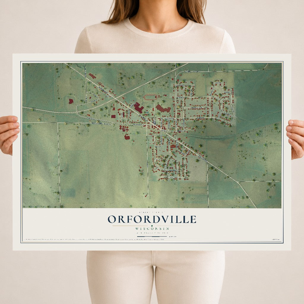 Map of Orfordville, Wisconsin, 18 x 24 inch unframed archival matte print