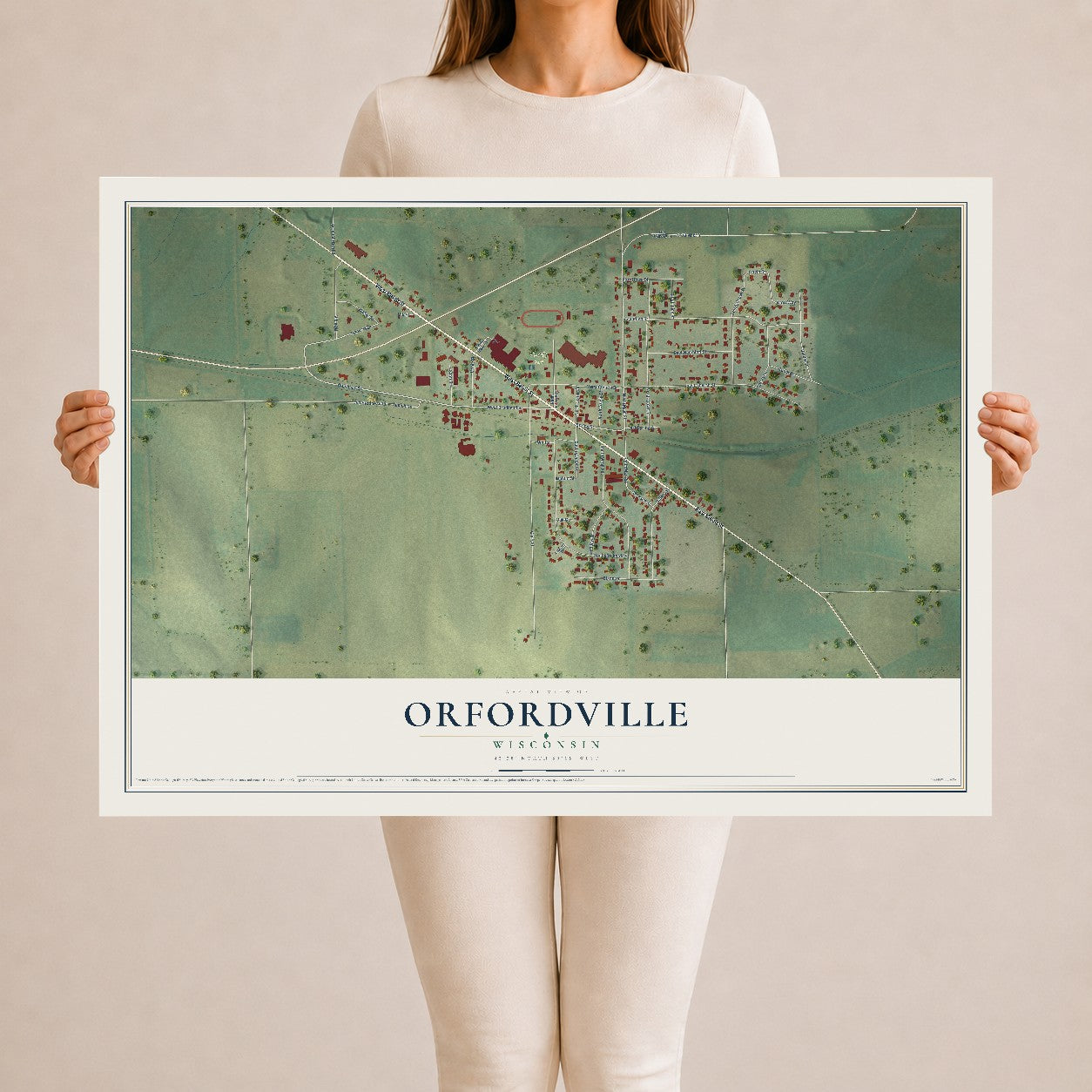 Map of Orfordville, Wisconsin, 24 x 36 inch unframed archival matte print