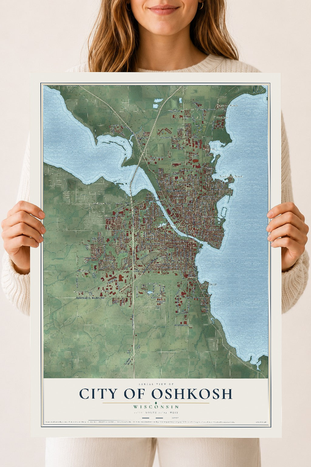 Map of Oshkosh, Wisconsin, 18 x 24 inch unframed archival matte print