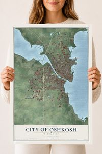 Map of Oshkosh, Wisconsin, 18 x 24 inch unframed archival matte print