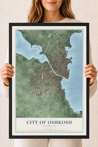Map of Oshkosh, Wisconsin, 18 x 24 inch print in a black wood frame