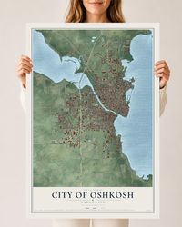 Map of Oshkosh, Wisconsin, 24 x 36 inch unframed archival matte print
