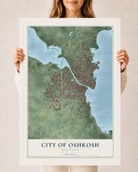 Map of Oshkosh, Wisconsin, 24 x 36 inch print in a white wood frame