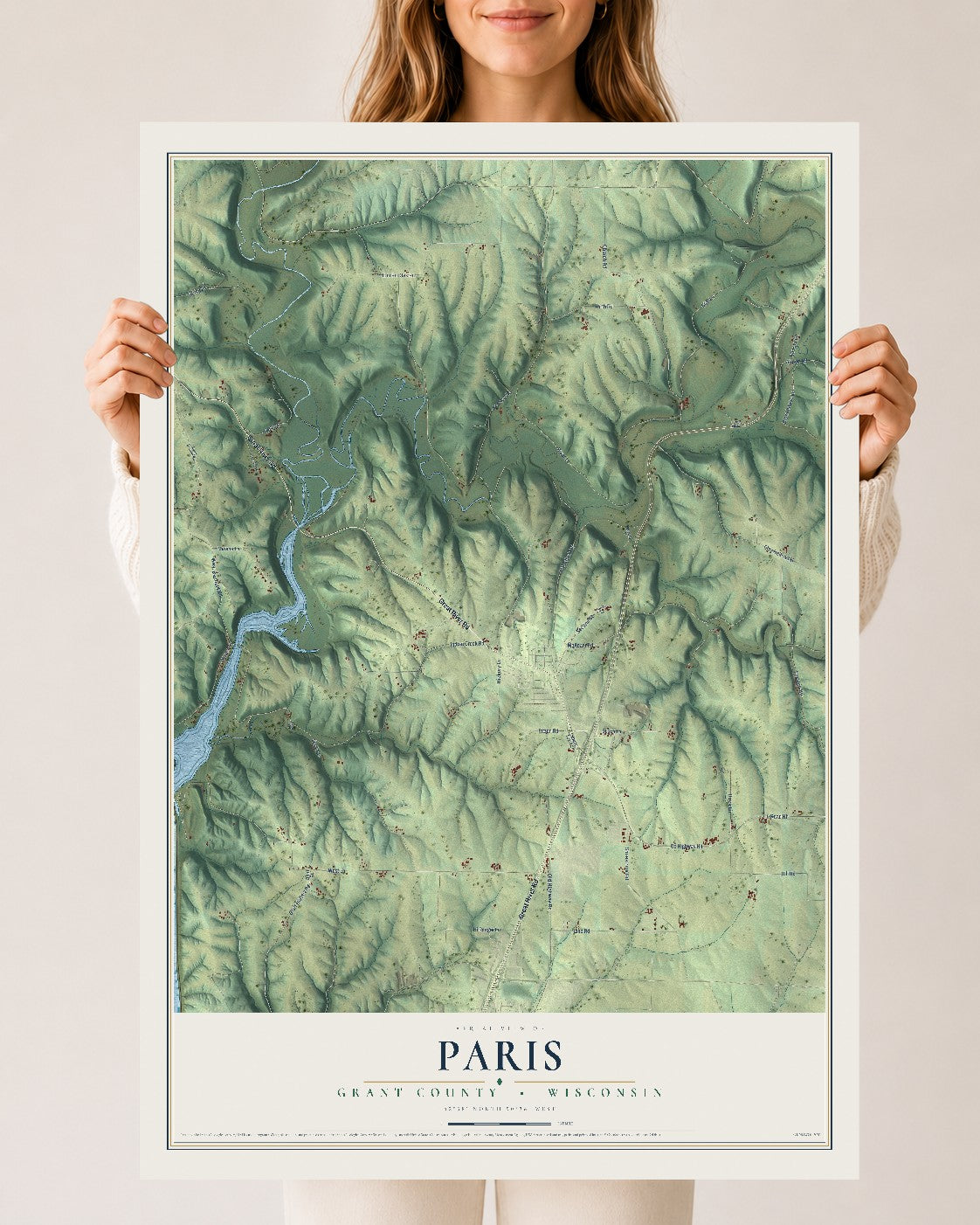 Map of Paris, Grant County, Wisconsin, 24 x 36 inch unframed archival matte print