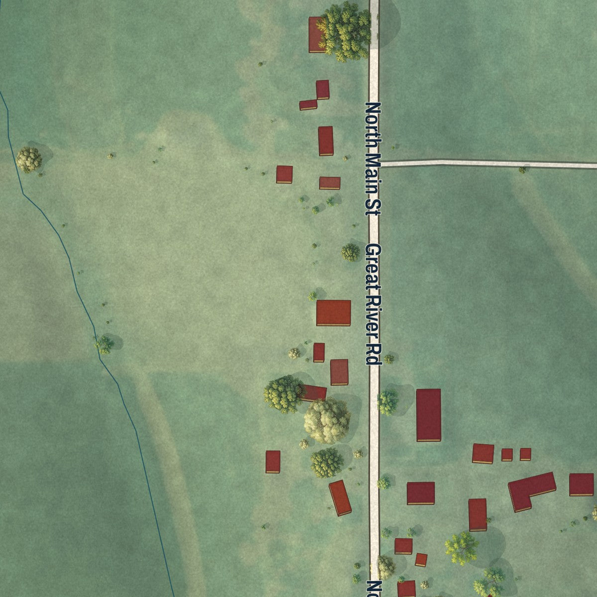 Second close-up of the map of Patch Grove, Wisconsin print showing more streets and buildings