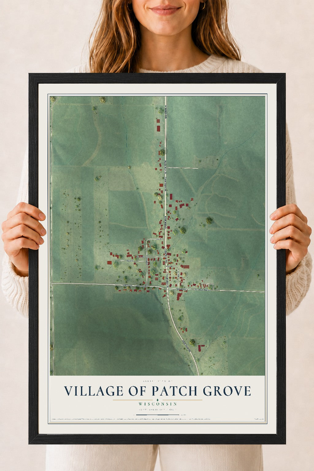 Map of Patch Grove, Wisconsin, 18 x 24 inch print in a black wood frame