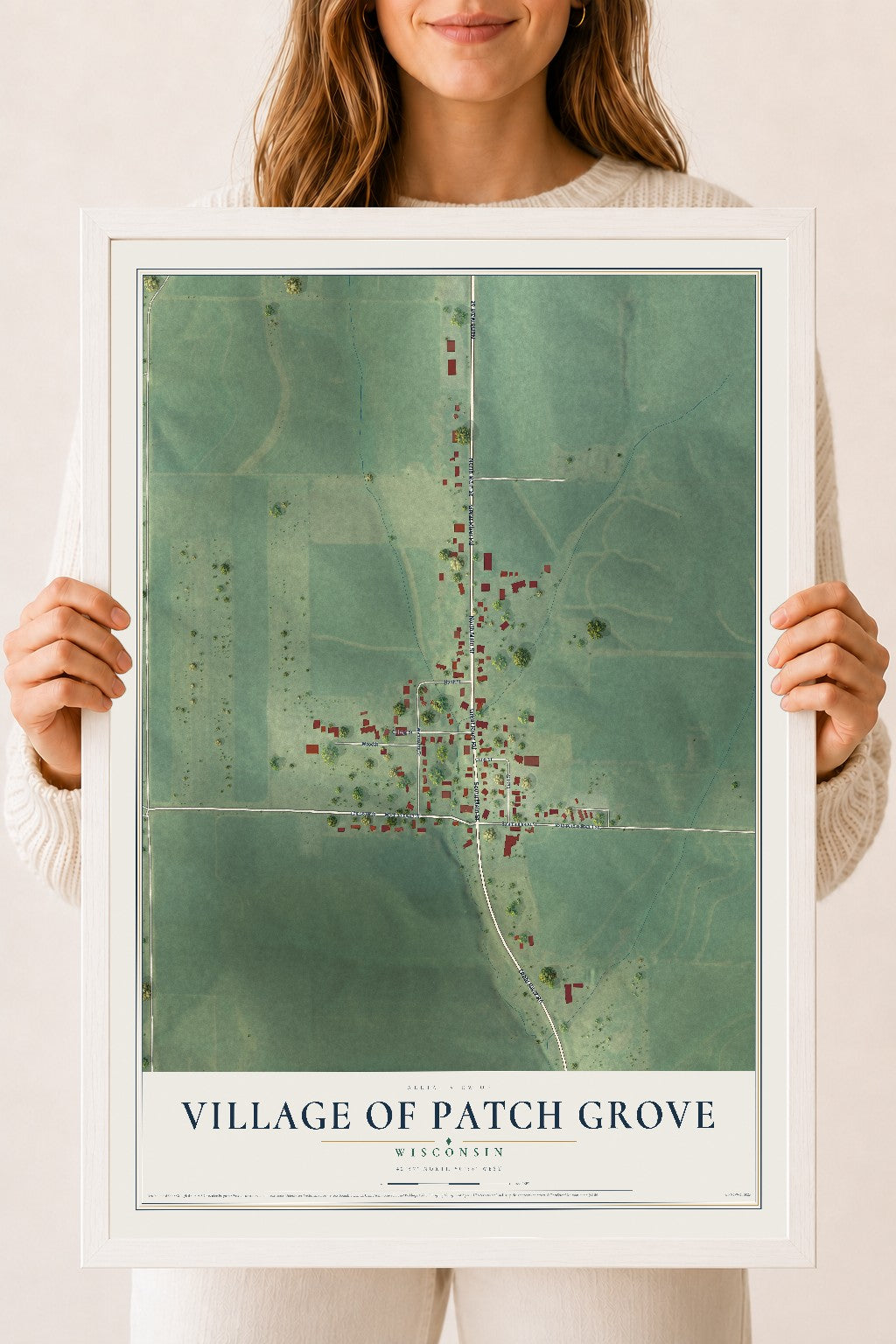 Map of Patch Grove, Wisconsin, 18 x 24 inch print in a white wood frame