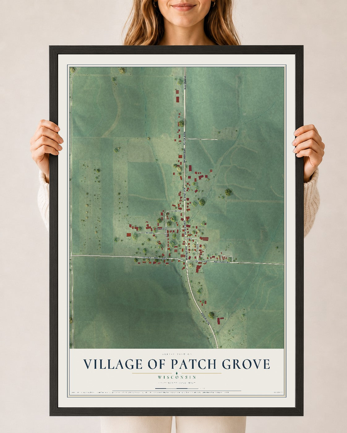 Map of Patch Grove, Wisconsin, 24 x 36 inch print in a black wood frame