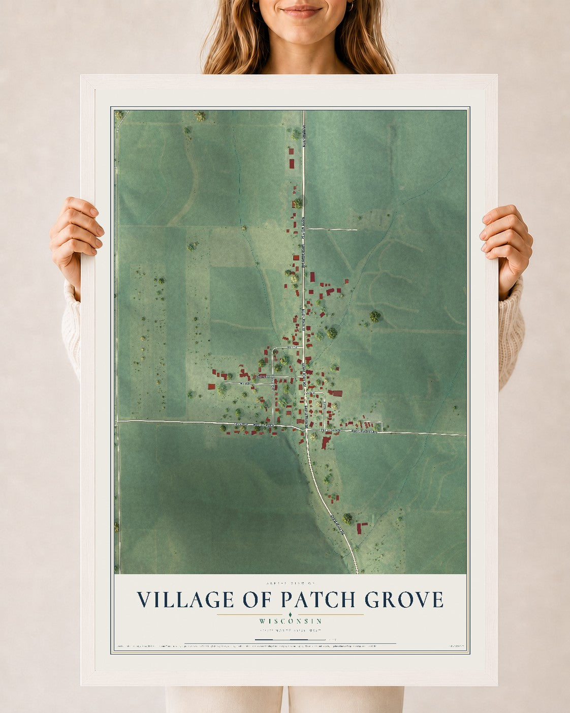 Map of Patch Grove, Wisconsin, 24 x 36 inch print in a white wood frame