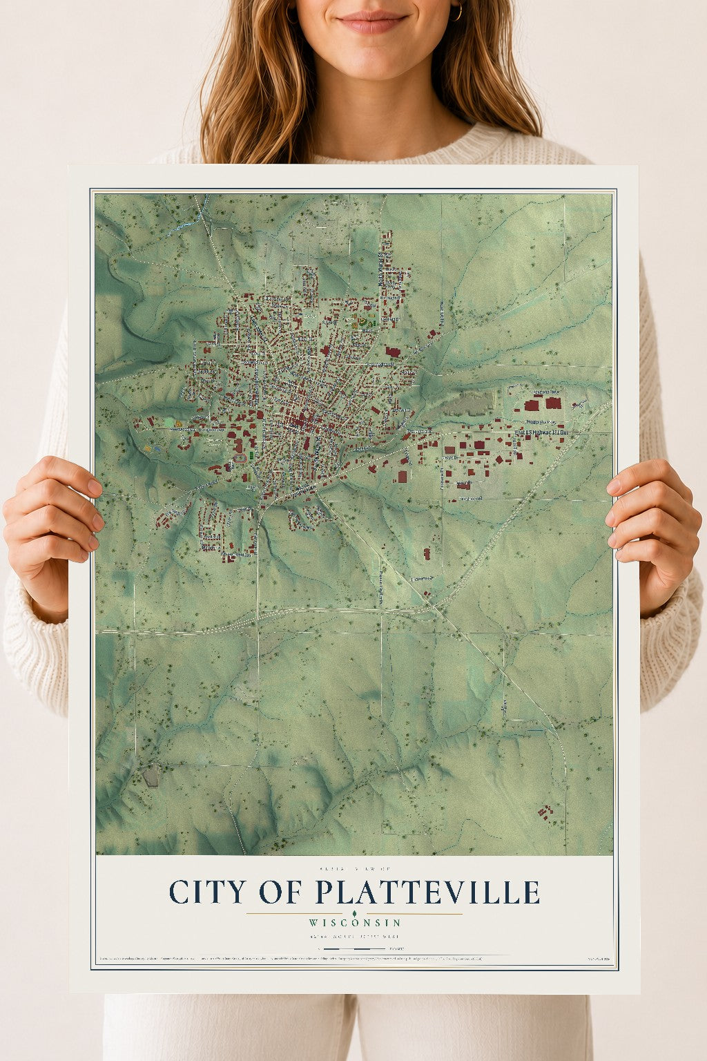 Map of Platteville, Wisconsin, 18 x 24 inch unframed archival matte print