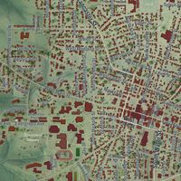 Close-up of the map of Platteville, Wisconsin print showing street and building detail