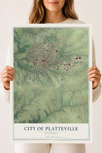 Map of Platteville, Wisconsin, 18 x 24 inch unframed archival matte print