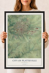 Map of Platteville, Wisconsin, 18 x 24 inch print in a black wood frame