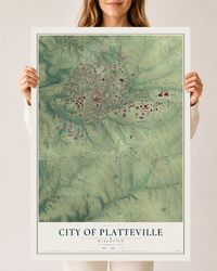 Map of Platteville, Wisconsin, 24 x 36 inch unframed archival matte print