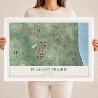 Map of Pleasant Prairie, Wisconsin, 18 x 24 inch print in a white wood frame
