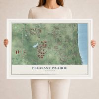 Map of Pleasant Prairie, Wisconsin, 24 x 36 inch print in a white wood frame