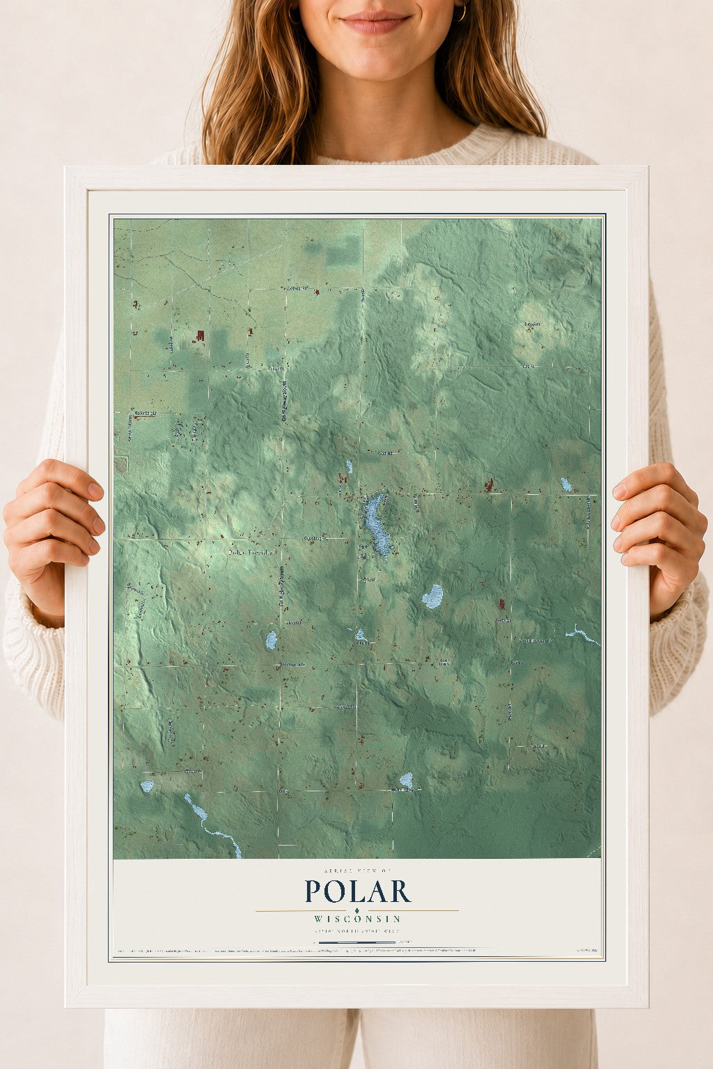 Map of Polar, Wisconsin, 18 x 24 inch print in a white wood frame