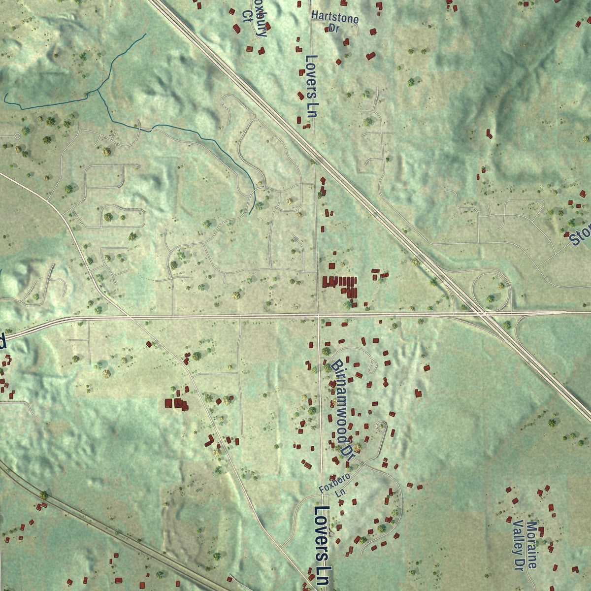 Second close-up of the map of Polk, Wisconsin print showing more streets and buildings