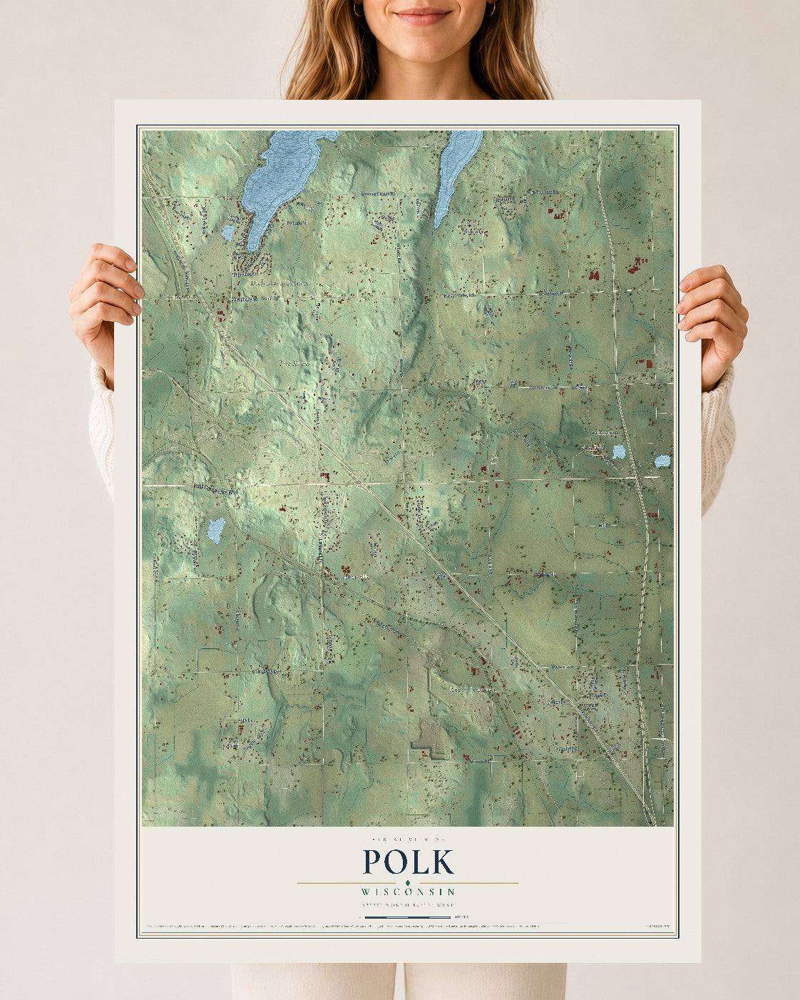 Map of Polk, Wisconsin, 24 x 36 inch unframed archival matte print