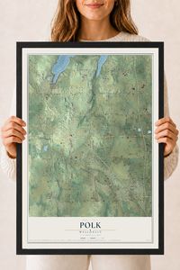 Map of Polk, Wisconsin, 18 x 24 inch print in a black wood frame