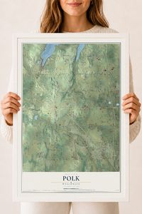 Map of Polk, Wisconsin, 18 x 24 inch print in a white wood frame