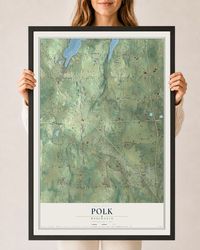 Map of Polk, Wisconsin, 24 x 36 inch print in a black wood frame