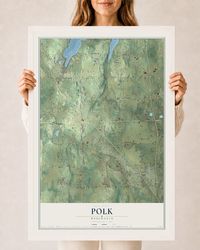 Map of Polk, Wisconsin, 24 x 36 inch print in a white wood frame