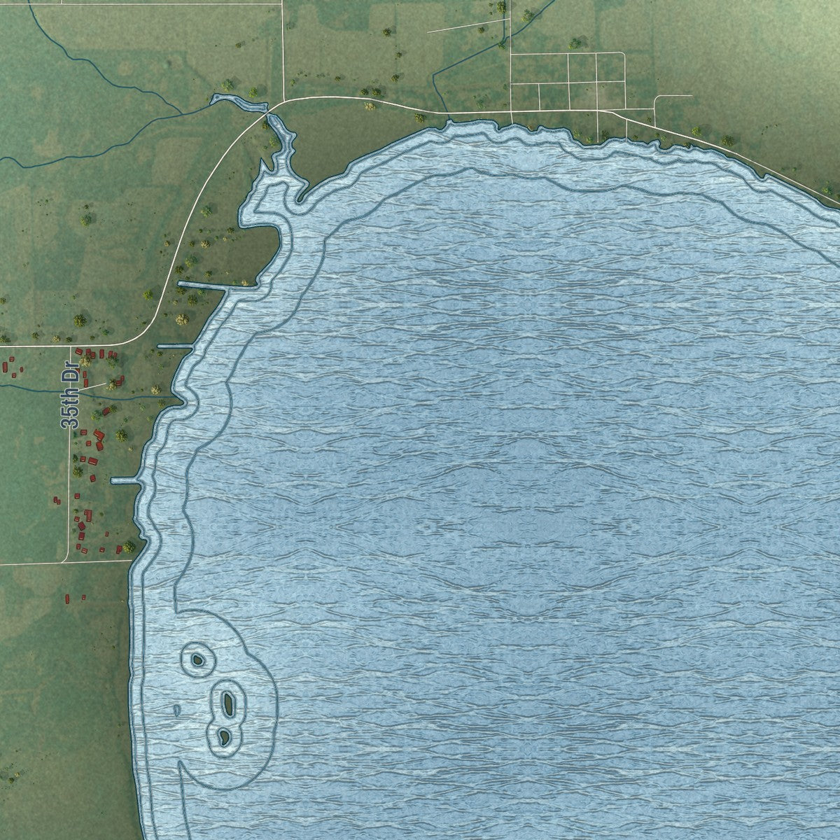 Close-up of the map of Poy Sippi, Wisconsin print showing street and building detail