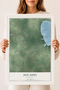 Map of Poy Sippi, Wisconsin, 18 x 24 inch print in a white wood frame