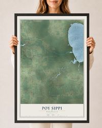 Map of Poy Sippi, Wisconsin, 24 x 36 inch print in a black wood frame