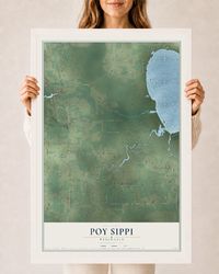Map of Poy Sippi, Wisconsin, 24 x 36 inch print in a white wood frame