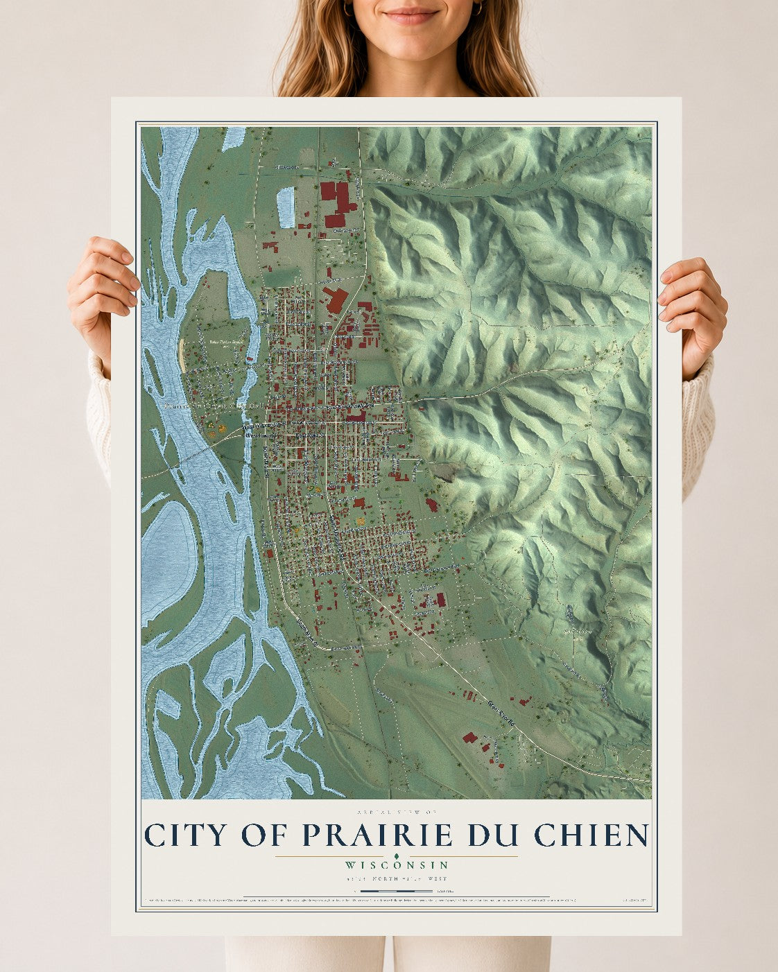 Map of Prairie du Chien, Wisconsin, 24 x 36 inch unframed archival matte print