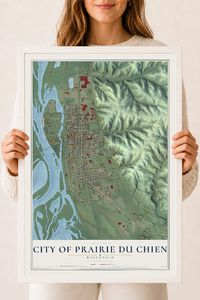 Map of Prairie du Chien, Wisconsin, 18 x 24 inch print in a white wood frame