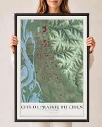 Map of Prairie du Chien, Wisconsin, 24 x 36 inch print in a black wood frame