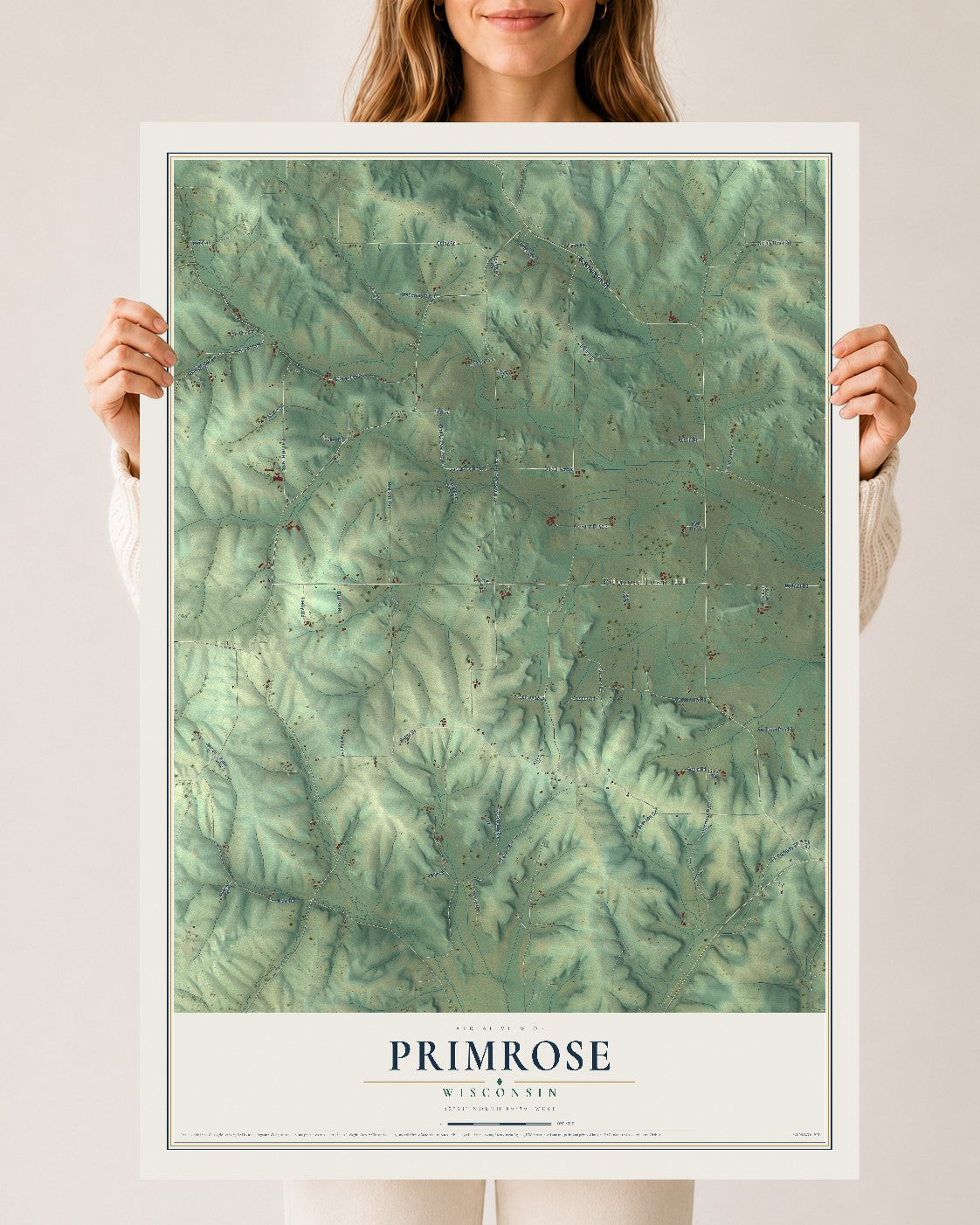 Map of Primrose, Wisconsin, 24 x 36 inch unframed archival matte print