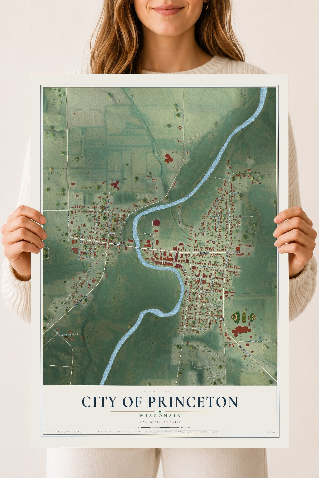 Map of Princeton, Wisconsin, 18 x 24 inch unframed archival matte print