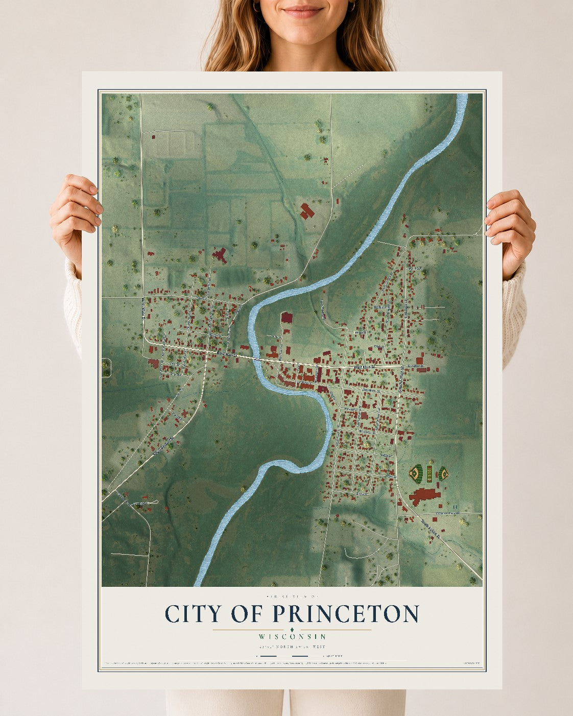 Map of Princeton, Wisconsin, 24 x 36 inch unframed archival matte print