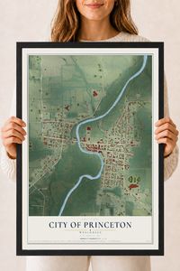 Map of Princeton, Wisconsin, 18 x 24 inch print in a black wood frame
