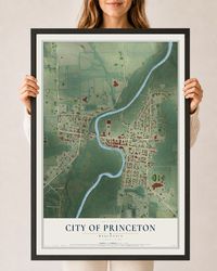 Map of Princeton, Wisconsin, 24 x 36 inch print in a black wood frame