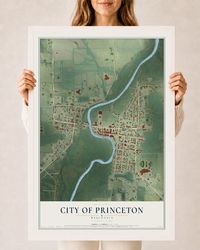 Map of Princeton, Wisconsin, 24 x 36 inch print in a white wood frame