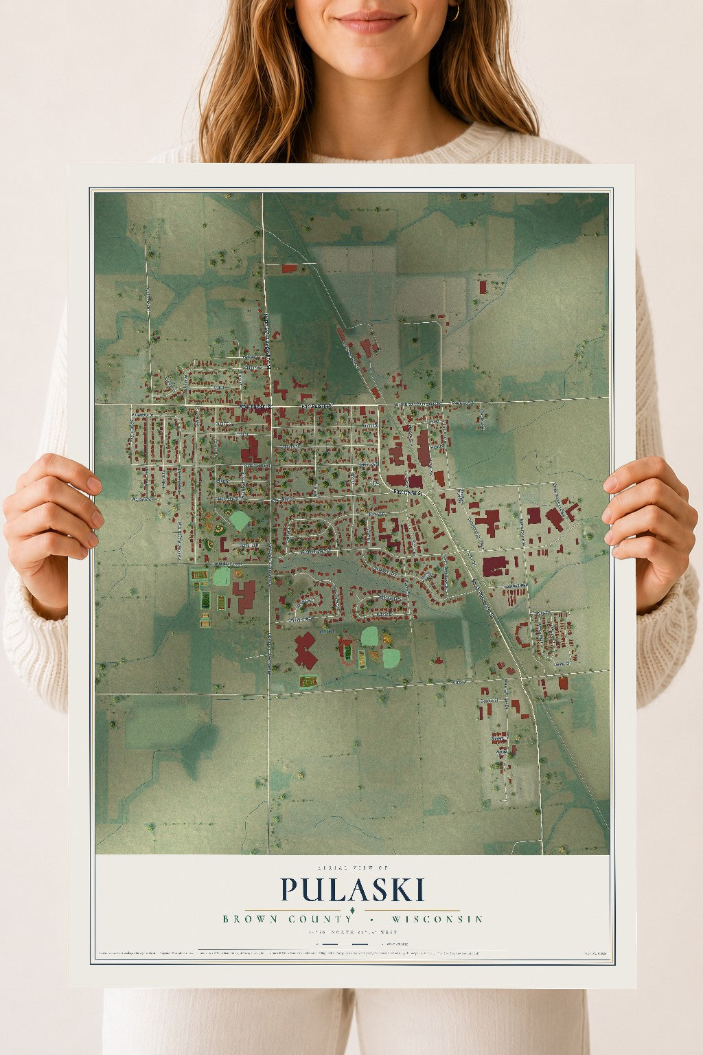 Map of Pulaski, Brown County, Wisconsin, 18 x 24 inch unframed archival matte print