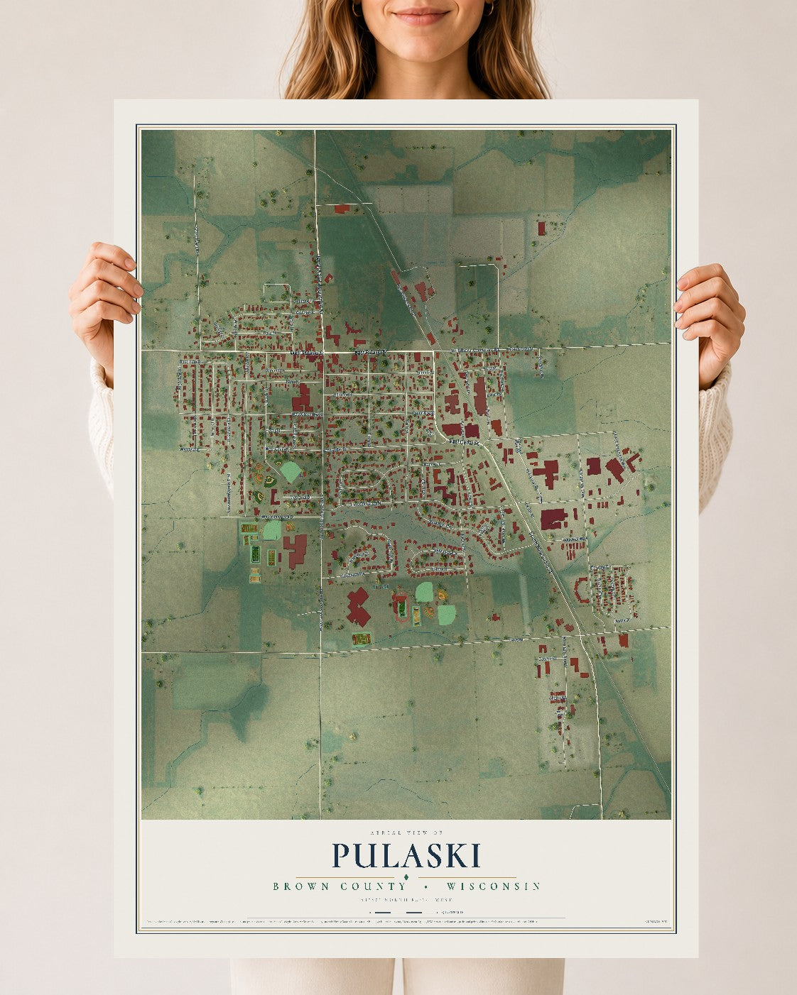 Map of Pulaski, Brown County, Wisconsin, 24 x 36 inch unframed archival matte print