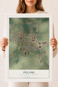 Map of Pulaski, Brown County, Wisconsin, 18 x 24 inch print in a white wood frame